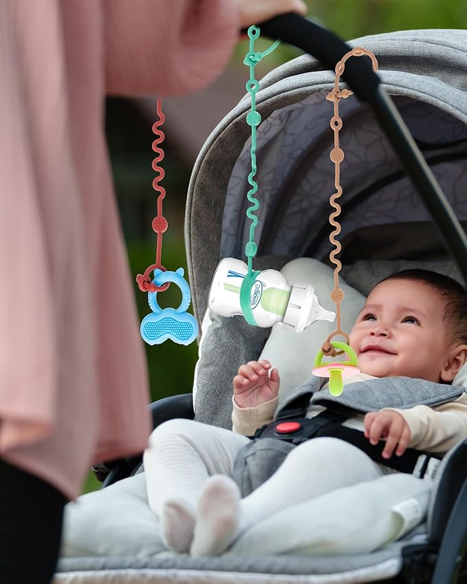 Toy Straps for Baby, Adjustable Toy Holder for Stroller Accessories, Silicone Baby Tether Pacifier Clip, No Throw Baby Travel Essential Leash for High Chair, Car Seat (7- Pack)
