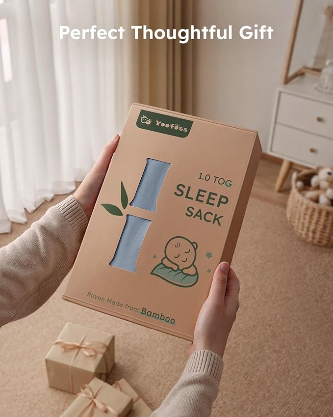 Yoofoss Rayon Made from Bamboo Baby Sleep Sack 12-18 Months 1.0 Tog Baby Wearable Blanket, Super Soft Infant Toddler Sleeping Sack 2-Way Zipper