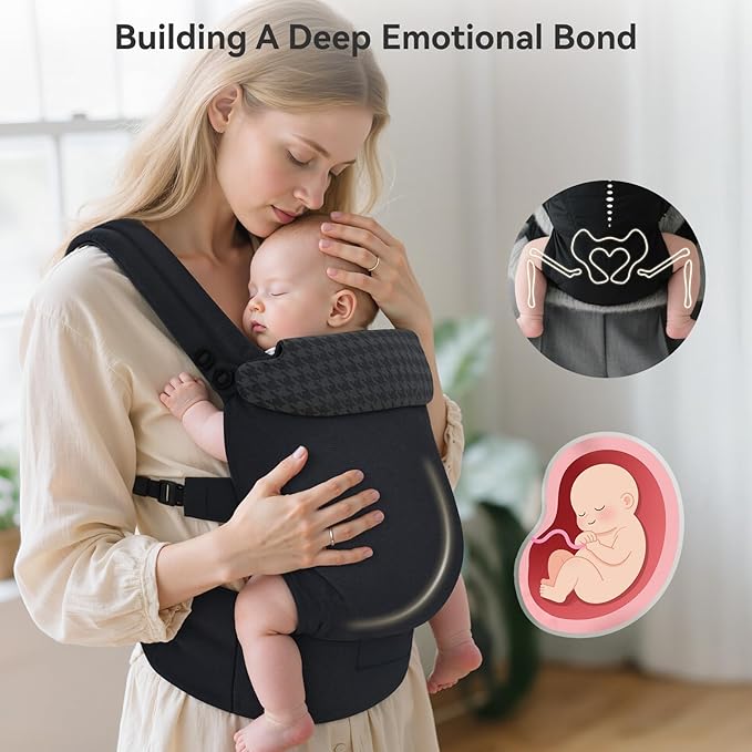 Reversible Lyocell Baby Carrier – Lightweight, Cooling, Breathable Ergonomic Support for Newborn to Toddler (7–44 lbs), Easy Hands‑Free On with Enhanced Lumbar Support – Houndstooth & Black