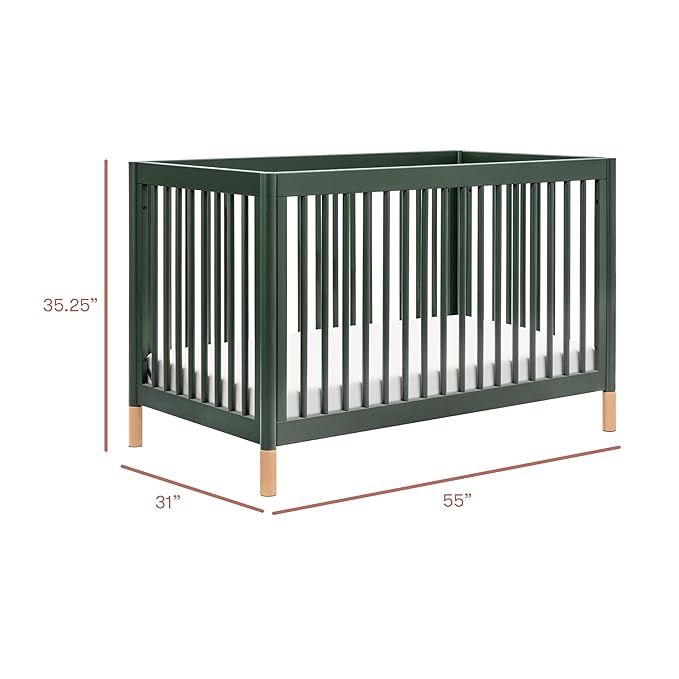 Babyletto Gelato 4-in-1 Convertible Crib with Toddler Bed Conversion in Forest Green with Vegan Blonde Leather Feet, Greenguard Gold Certified