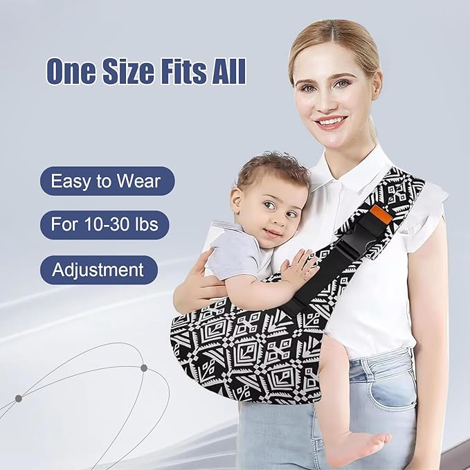 Baby Sling Carrier,Baby Carrier Newborn to Toddler,Adjustable and Lightweight Toddler Carrier(10-30lbs),Baby Sling with Safety Buckle(Cloth,Black)