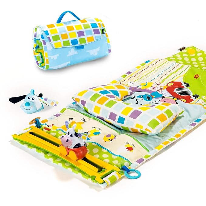 Yookidoo Baby Tummy Time Mat Newborn Musical Playmat & Outdoor Gym. Pillow, Teething Toys and Portable Fold-Up Case. 0-12 Months.