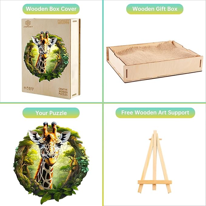 Jigfoxy Wooden Puzzles for Adults, Giraffe Wood Puzzles Adult, Unique Animal Shape Wooden Jigsaw Puzzles for Adults, Birthday Gifts for Puzzle Lovers, Family, Friend (M-11.4 * 10.6in-180pcs)