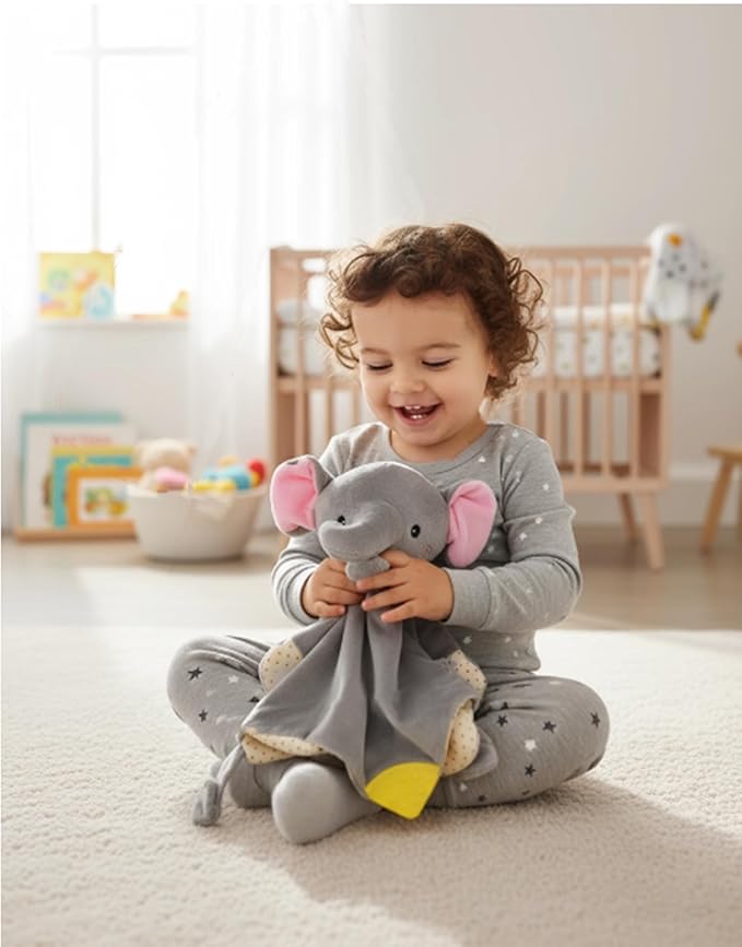 BEREST Elephant Baby Lovey Rechargeable Sleep Soother with 10 White Noises (Heartbeat, Shushing & Lullabies) & Cry Sensor|Timer|Recording|Plush Blanket Comforter Gift for Newborns|Infants|Boys & Girls