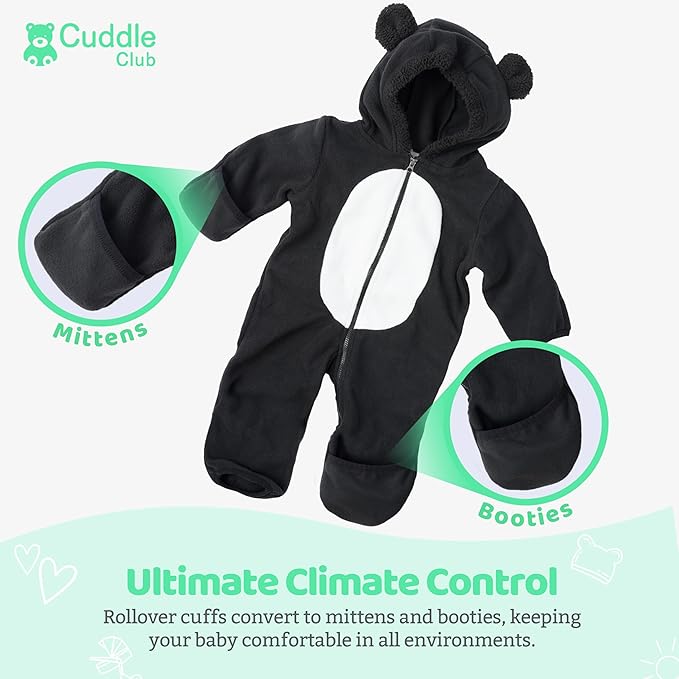 Cuddle Club Fleece Baby Bunting Bodysuit with Hood, Convertible Mittens & Booties, Car Seat Friendly, Soft & Warm, Easy Zip