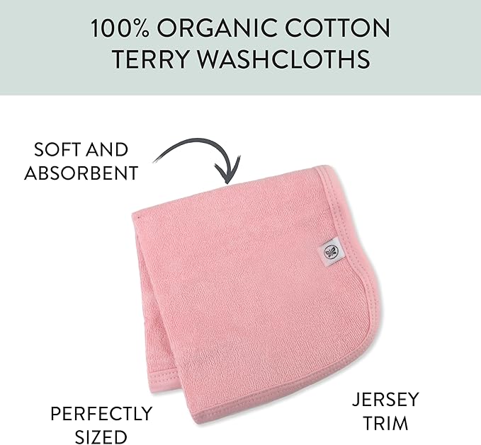 HonestBaby Unisex Baby Organic Cotton Washcloth Multi-Pack Winter Accessory Set, 5-Pack Pink, One Size