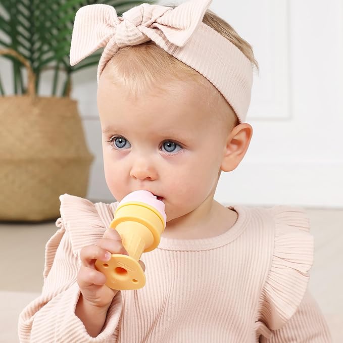 Smily Mia Ice Cream Cone Baby Teething Toys, Water-Filled Freezable Teether for Babies&Infants, Teething Relief for 0-18 Months, Not-Too-Cold-to-Hold Freezer Teether for 3-6 6-12Months, Peach Pink