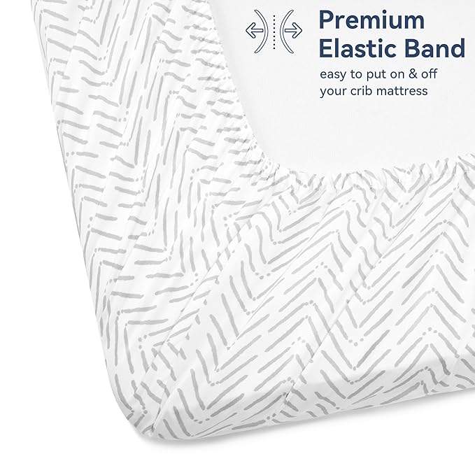 TILLYOU Baby Crib Sheets for Boys Girls, Super Soft Toddler Bed Sheets, 2 Pack Sheets for Standard Crib Mattress 28x52in, Jungle Walk and White Stripes