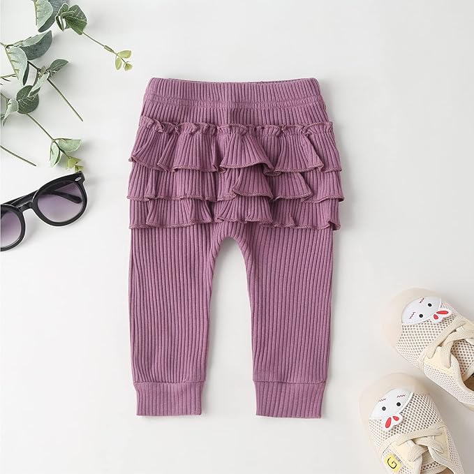 Fullfamous Baby Girl's 3pc Rib Frill Long Sleeve Romper and Pant Set