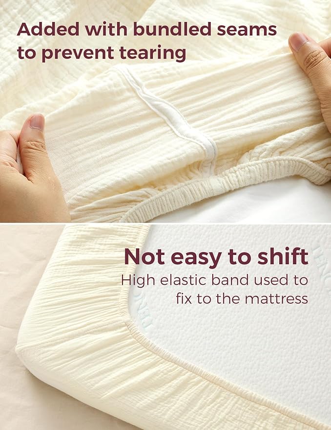 Momcozy Best Wishes Muslin Fitted Mini Crib Sheets, 38''x26'', 2 Pack Soft Breathable Natural Cotton Baby Mattress Sheet, 360° Mattress Wrapping Boys Girls Neutral Toddler Bed Sheet, Bravery Giraffe