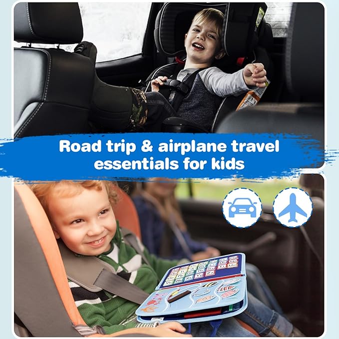 Busy Board Montessori Toys for 1 2 3 4 Year Old Boys Girls Gifts, Sensory Toy for Toddlers 1-3, Educational Activities Travel Toy for Airplane Car, Busy Book for Learning Fine Motor Skills,Blue