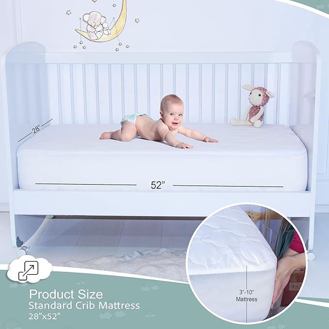 SavaKids 100% Natural Cotton Waterproof Crib Mattress Protector Sheet - Breathable, Fitted Pad for Babies & Toddlers, Ultra Soft & Noiseless (White)