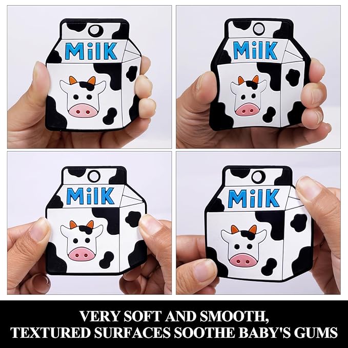 Baby Essentials Silicone Teether,Sensory Chew Toys,BPA Free Soft and Effective Infant Teething Pain Relief Toys,Freezer Safe,Food Grade Silicone,Best Shower Gift for Boys and Girls (Milk Carton).