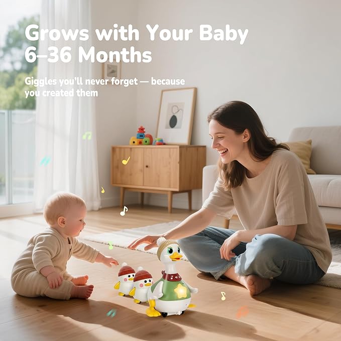 Hestiasko Dancing Duck Toy for Babies 6-36 Months, Musical Crawling & Tummy Time Toy Set with Magnetic, Learning Crawl Interactive Baby Toys for Toddlers 1-3 Birthday Easter Gifts for Boys Girls