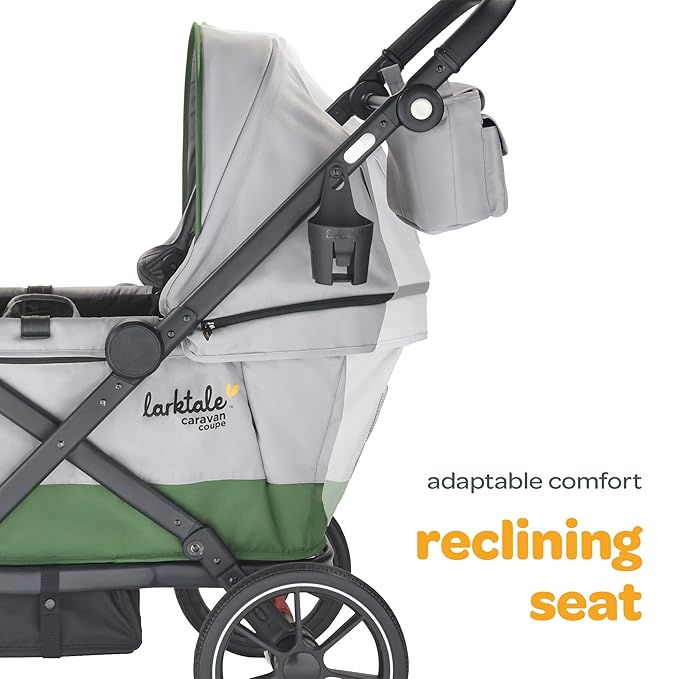 Larktale Caravan Coupe Quad, Compact Stroller Wagon with Reclining Seats for 4 Kids, Gray/Green