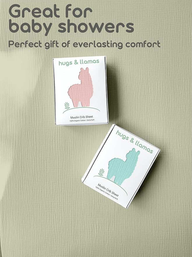 Hugs & Llamas | 100% Organic Cotton Muslin Fitted Crib Sheet | Baby Crib Sheets for Boys & Girls | Neutral (Organic Olive)