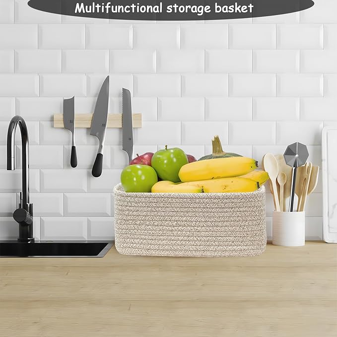COMFY-HOMI 13" x 8.5" x 5.1" Storage Baskets for Organizing | Cotton Rope Woven Basket | Toy Storage Bin Box | Basket for Shelves, Closet Organizer Bin, Decorative Closet Shelf, 3 Pack, All brown