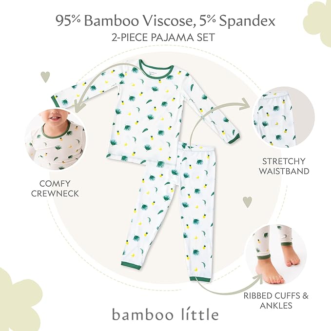 Toddler Pajamas – 95% Bamboo Viscose, 5% Spandex – Soft, Breathable Long-Sleeve Pajama Set for Kids, Sleepwear, Imported
