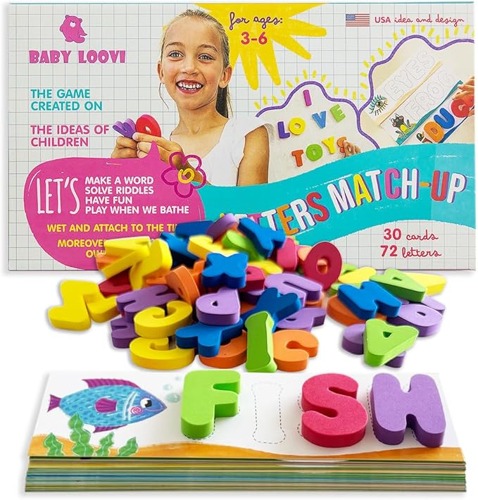 See & Spell Learning Educational Toys - Letters Match-up - CVC Word Builder Learn Alphabet in Game - 30 Double-Sided Flash Cards - Set 102pcs - Bath Foam Letters