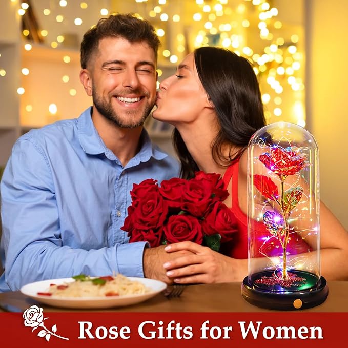 DEEMEI Birthday Gift for Women Red Rose Eternal Flower USB Light Up Rose in Glass Dome Anniversary Flowers for Delivery Prime Mothers Day Presents Flowers Gifts for Her Grandma Girlfriend Wife