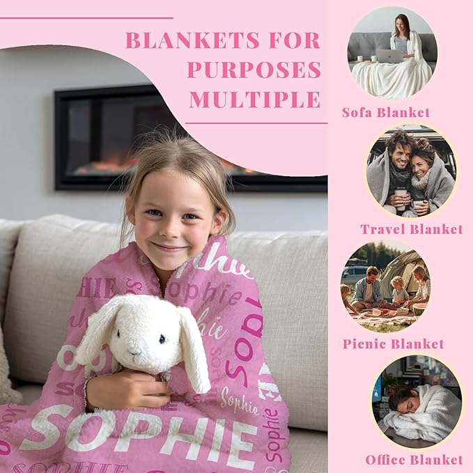 Personalized Baby Name Blanket, Custom Blankets and Throws with Name for Kids Girls Boys, Customized Toddler Blanket Gifts for Christmas Birthday Baby Shower(Name Design)