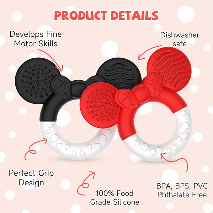 2 Packs Baby Teething Toys for Babies 3-6 6-12 Months,BPA Free Soft and Silicone Infant Teething Relief Soothing Sore Gums Baby Teethers Toys