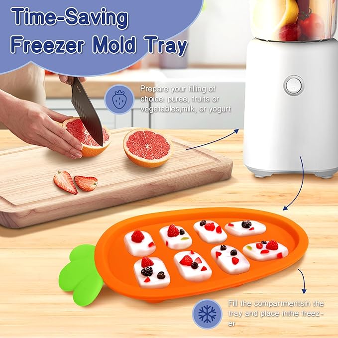 Baby Fruit Feeder Set – 3-Size Silicone Teether with Ice Cube Tray | Leakproof Self-Feeder for 3-24 Months | BPA-Free, Dishwasher Safe | Baby-Led Weaning Essential (Green Blue)