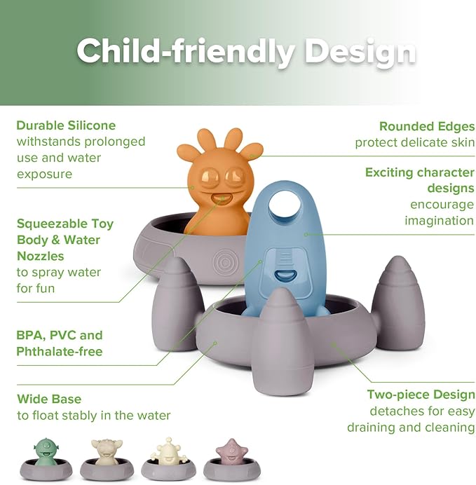 Haakaa Squeeze Alien Explorers Baby Bath Toys, Food Grade Silicone Toddler Bath Toys for Bathtubs/Swimming Pools/Beaches, Detachable Mold Free Floating Tub Toys for Kids Ages 1-3 (Whole Set)
