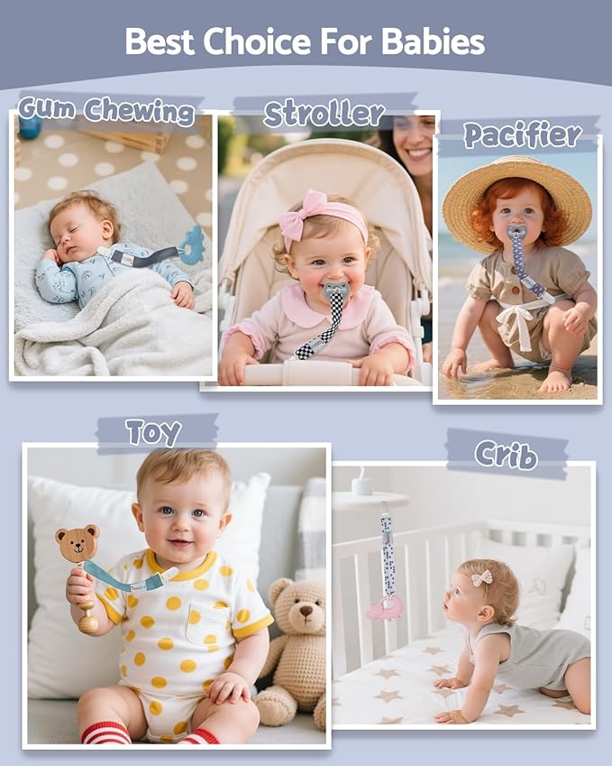 ALVABABY Baby Pacifier Clips for Boys Girls Paci Holder Leash Paci Clip Binky Holder for Teether Soothie 8 Pack 8DP16-DA