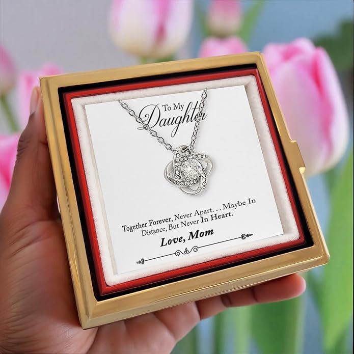 To My Beautiful Daughter Necklace from Mom & Dad | Cubic Zirconia Pendant with Heartfelt Message Card & Gift Box | Daughter Birthday, Graduation, Christmas Jewelry Gift from Parents