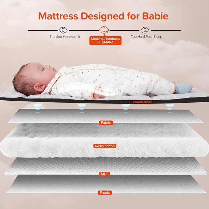 ELEMARA 50" Babies Bassinet Bedside Crib with Diaper Changer,Pack and Play with Mattress and Blackout Cover for Baby,4 in 1 Playpen Travel Bed with Storage,Playard with Adjustable Height