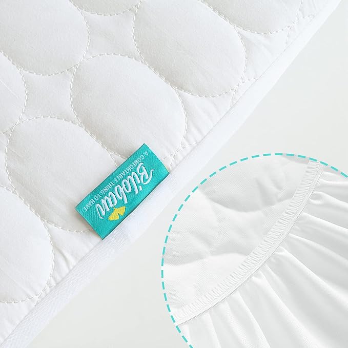 Mini Crib Mattress Protector Sheets Waterproof 2 Pack, Quilted Pack and Play Mattress Pad Cover Fits for Mini Crib/Playen/Pack and Play Mattress, White, 38"x24"