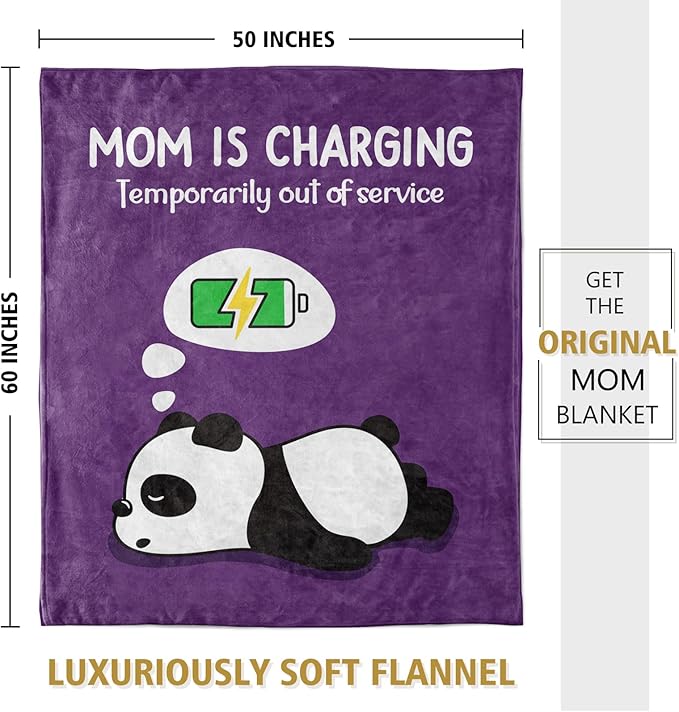 Craftique Gifts for Mom Birthday Christmas- Funny Soft Mom is Charging Blanket- New Moms Gifts for Women, Practical Blanket Throw for Napping Travel, 60”×50”