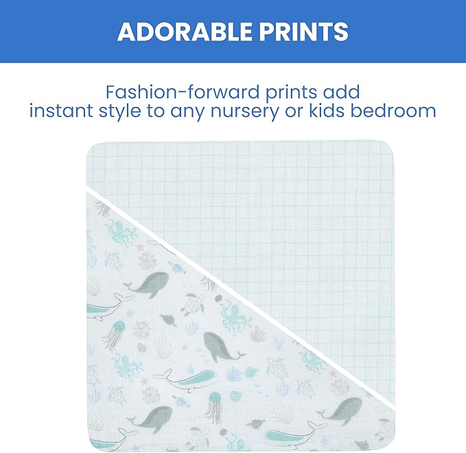 Delta Children Fitted Crib Sheets for Girls and Boys - 100% Organic Cotton Crib Sheet for Standard Crib and Toddler Mattresses - 28x52 Inch- GOTS Certified (Pack of 2), Sea Life