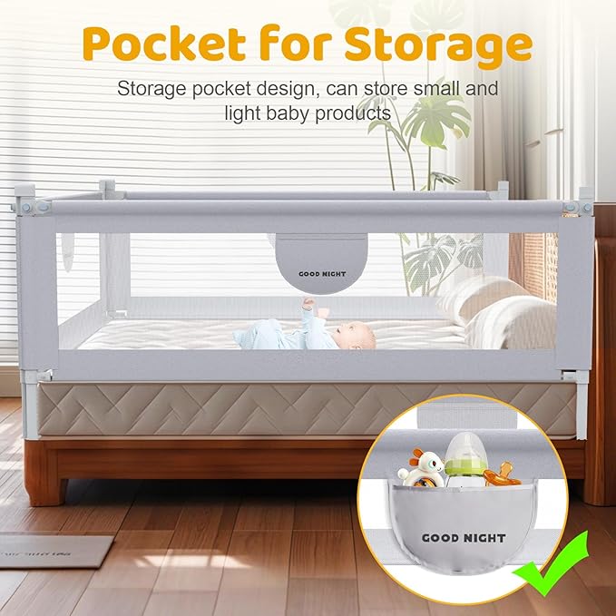omzer Bed Rail for Toddlers - 3 Sides Safety Baby Bed Rail Guard with Child Lock, Infants Height Adjustment Queen Size Bed Rail for Toddlers,78.74"X78.74"X59"