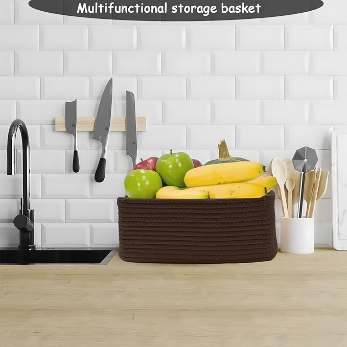 COMFY-HOMI 11.5"x7.5"x4.7" Storage Baskets for Organizing | Cotton Rope Woven Basket | Toy Storage Bin Box | Basket for Shelves, Closet Organizer Bin, Decorative Closet Shelf, 3 Pack, dark brown