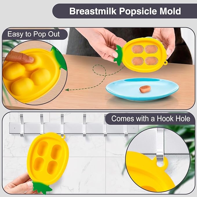 Baby Fruit Food Feeder - Silicone Nibble Tray Combo - Breastmilk Popsicle Mold for Cooling Relief, BPA Free Mesh Feeder for Infant Self Feeding (Claw Blue + Pineapple)
