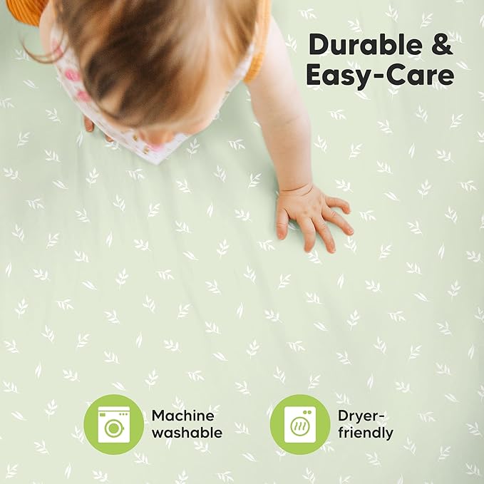 2-Pack Mini Crib Sheets Fitted - 38x26 Pack N Play Sheets for Pack and Play Mattress, Organic Cotton, Soft & Breathable Playard Bedding, Neutral Mini Toddler Bed Cover for Boys, Girls (Herb)