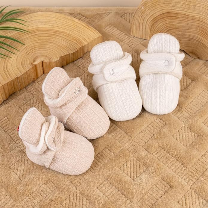 Sawimlgy Newborn Infant Baby Girl Boy Cotton Booties Stay On Sock Slippers Soft Bedroom Shoes Non-Skid Ankle Boots With Grippers Toddler Crib Warm Shoe First Walker Birthday Shower