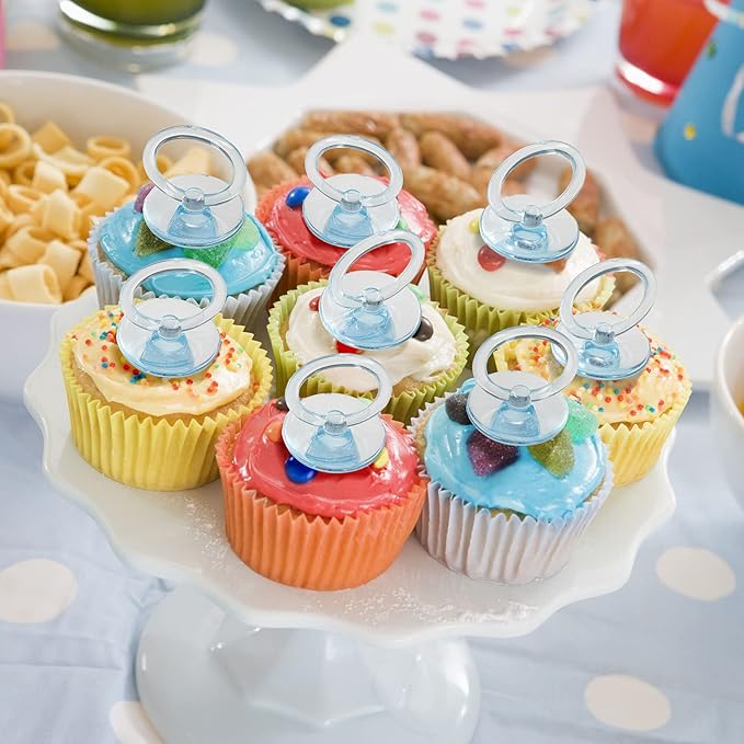 Jetec 48 Pieces 2.5 Inch Acrylic Baby Pacifiers Gender Reveal Party Decorations for DIY Baby Shower Birthday Party Favors(Blue)