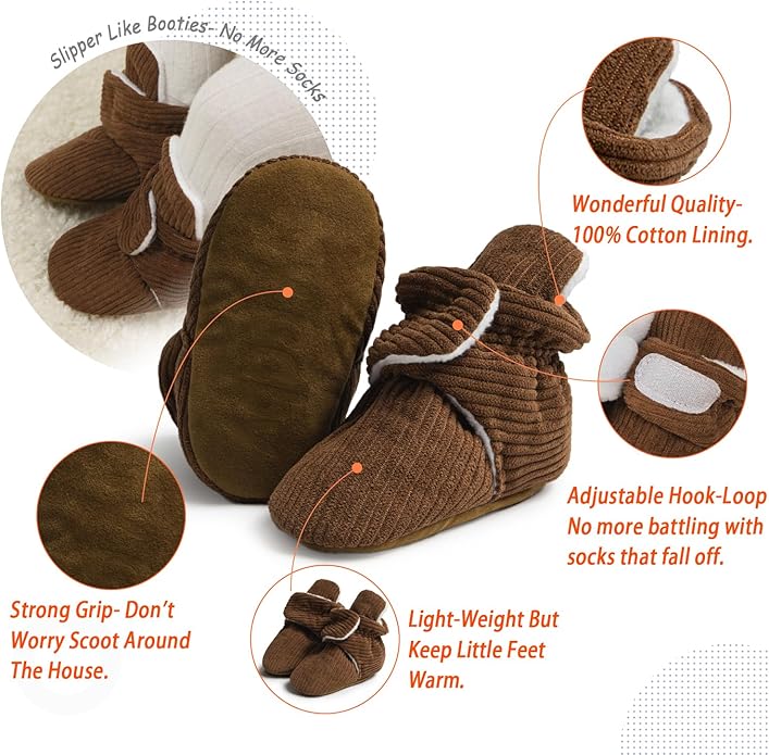 Sawimlgy Newborn Infant Baby Girl Boy Cotton Booties Stay On Sock Slippers Soft Bedroom Shoes Non-Skid Ankle Boots With Grippers Toddler Crib Warm Shoe First Walker Birthday Shower