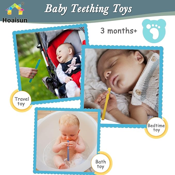 Teething Toys 3-6 Months 8 Pack, Silicone Teethers for Babies Nursing, Teething Tubes Sticks for Babies 6-12 12-18 Months, Autism Sensory Toys for Kids Chewing, Biting