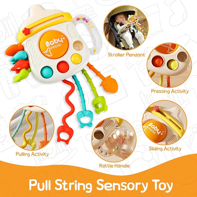 5 Pcs Baby Montessori Toys for 6 12 18 Months, Gift for 1 Year Old Boy Girl, Baby Tissue Box, Dino Matching Egg, Pull String Toy, Teething Toy, Stacking Cup