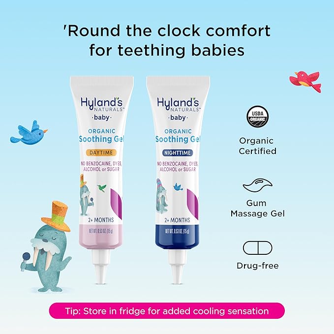Hyland's Baby Organic Day and Night Soothing Gel Combo Pack, Cooling Gel for Oral Discomfort, Easy-to-Apply, Ages 2 Months and Up, 1.06 Ounce (2 Tubes of 0.53 oz.)