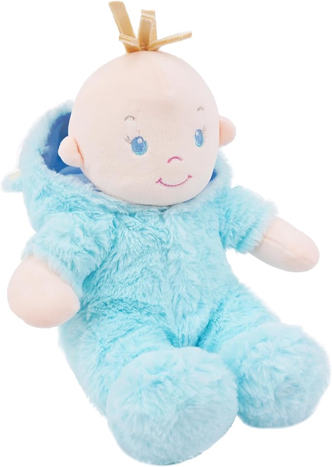 June Garden 12" Sweet Dolly Fuzzy - Stuffed Ultra Soft Baby Bear Doll for Birth and Up - Removable Blue Outfit
