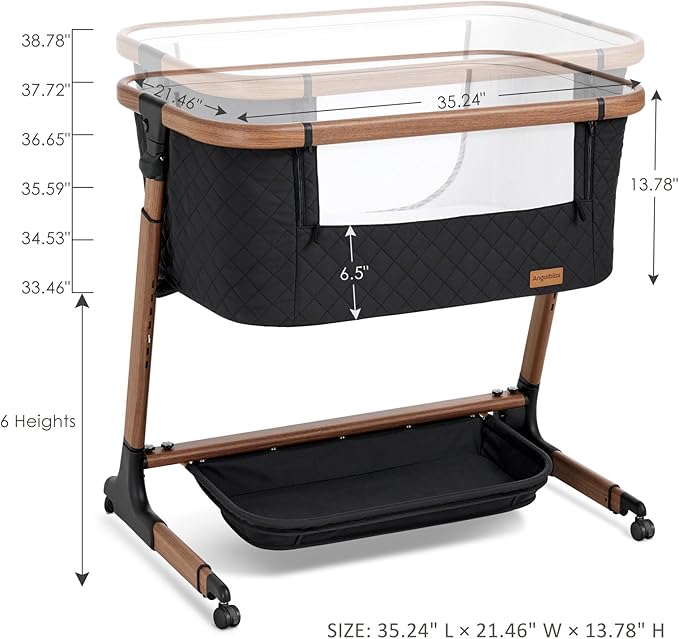 Electric Smart Baby Bassinet & Bedside Bassinet with 5 Rocking Speeds, 3 Timer Modes, 12 Soothing Musics, 6 Adjustable Heights, Large Storage Basket (Black)