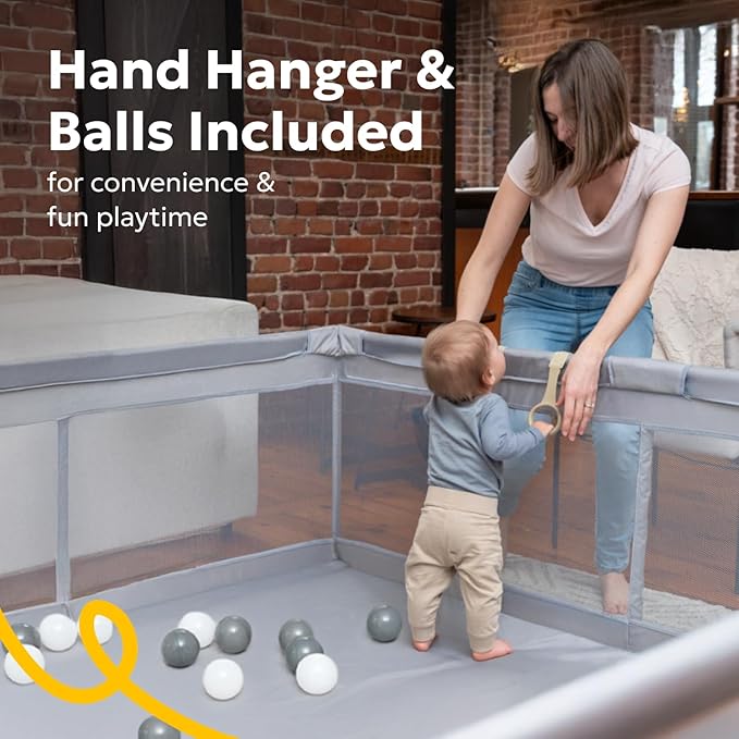 Zzz MioTetto Large Baby Playpen – Portable Play Pen, Playpen for Babies and Toddlers with Gate and Breathable Mesh – Indoor, Outdoor Baby Play Yard with Balls & Hangers - Safe and Sturdy Play Pen