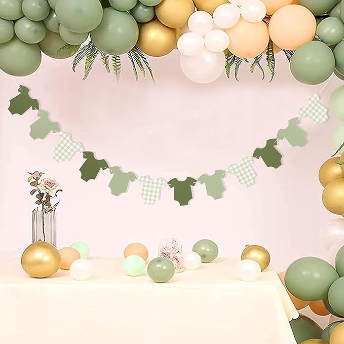 Green Bodysuit Banner - Green Gingham Banner,Baby Shower Decoration,Green Baby Shower Bunting,Girl Boy Baby Shower Decor (green)