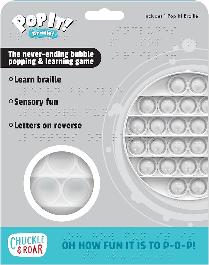 Chuckle & Roar - Pop It! Braille - Tactile Sensory Fun Popping Game - Standard Braille Teaches Letters - Great for Preschoolers - Ages 3 and Up