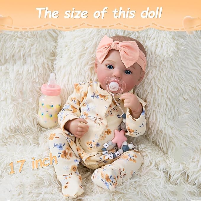 17" Realistic and Cute Reborn Baby Girl Zoey Opened Her Eyes, Handmade Lifelike Reborn Doll, Advanced Painted Vinyl Gift Set for Kids Age 3+